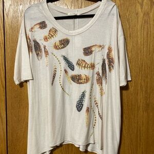 Feather Print Cream Top